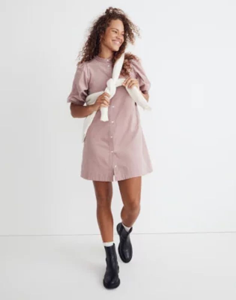 Corduroy Puff-Sleeve Mini Dress