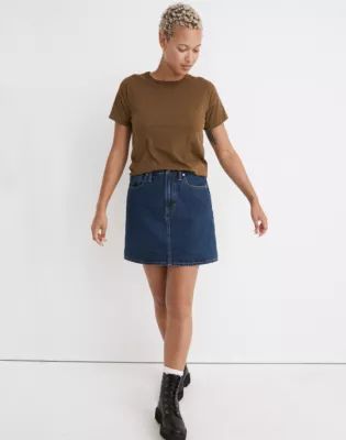Curvy Denim High-Waist Straight Mini Skirt in Sunberry Wash