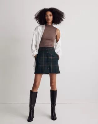 Wool Button-Front Mini Skirt