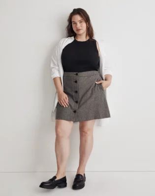 Plus Button-Front Mini Skirt