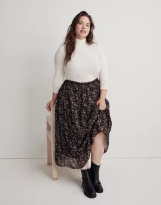 Plus Crinkle Georgette Tiered Maxi Skirt Blurred Blooms