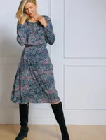 Jersey Smocked Fit & Flare Dress - Bright Paisley