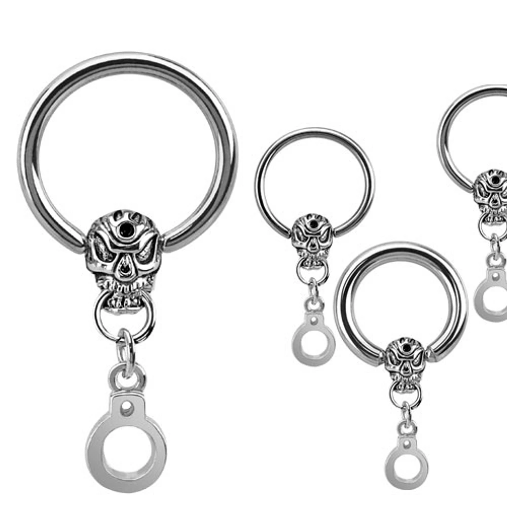 Skull + Handcuff Captive Bead Ring 16g-10g