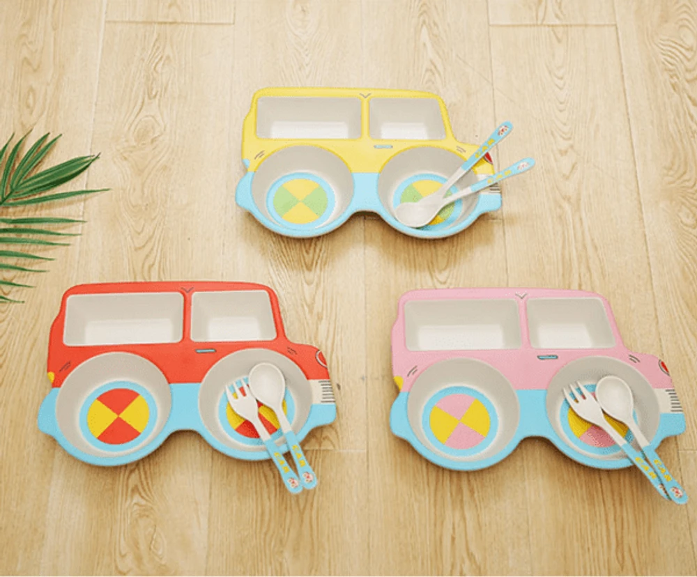 tableware / Bamboo fiber small Truck three-piece set – Yellow