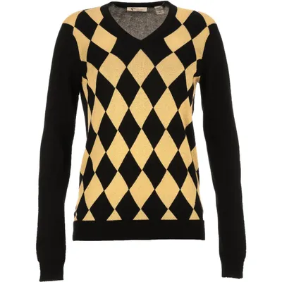 Women's Argyle Front Long Sleeve Sweater