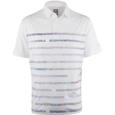 Men's B&T Stretch Textured Linear Printed Short Sleeve Polo