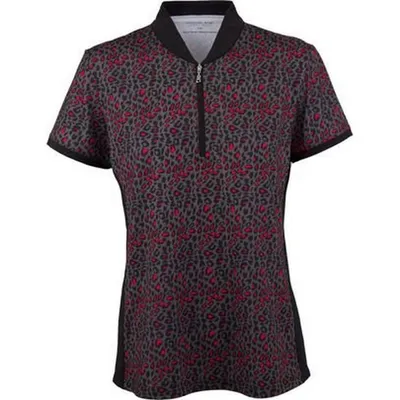 Womens Short Sleeve Animal Print Shawl Collar Polo