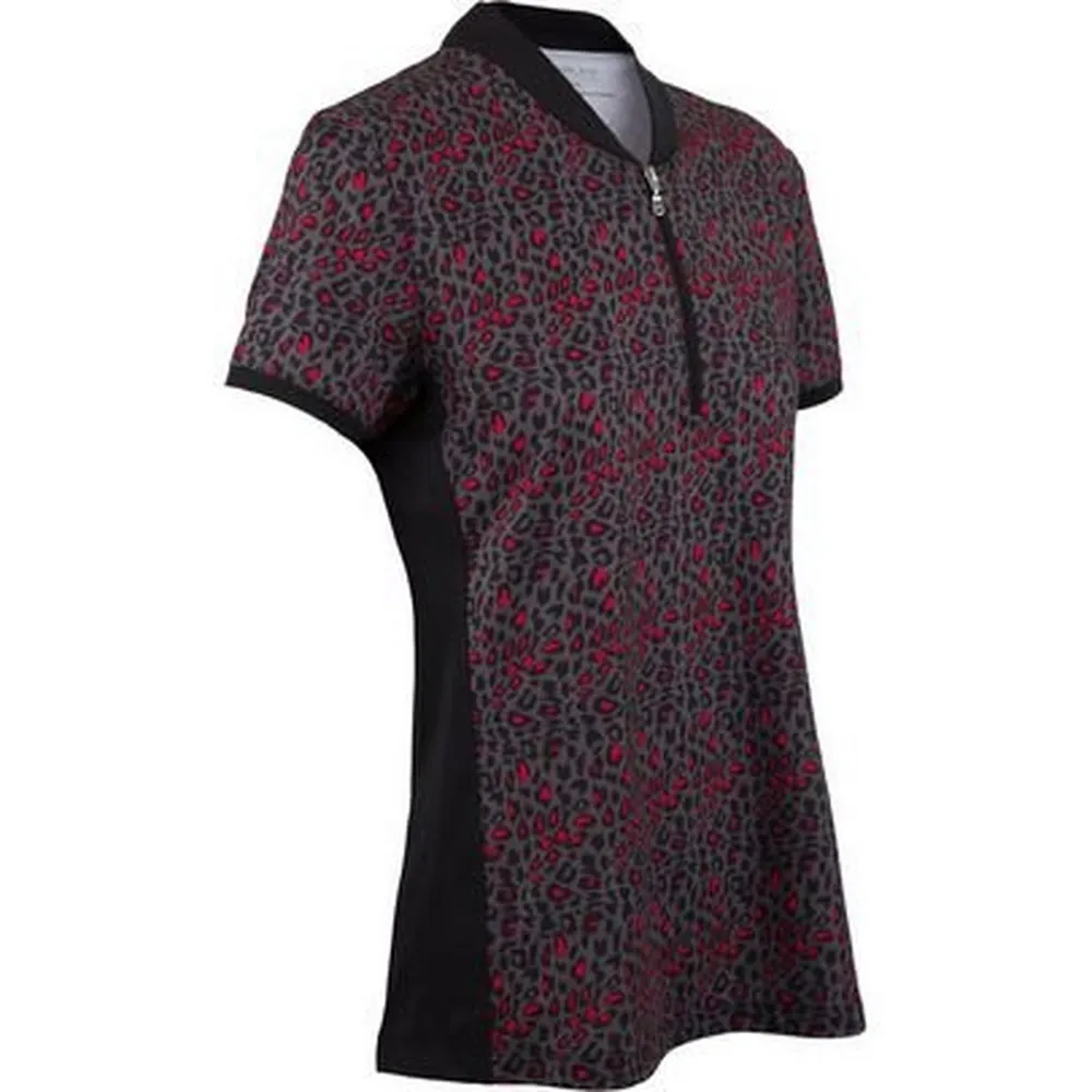 Womens Short Sleeve Animal Print Shawl Collar Polo