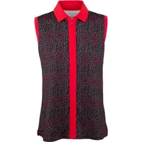 Womens Sleeveless Animal Print Centre Placket Polo