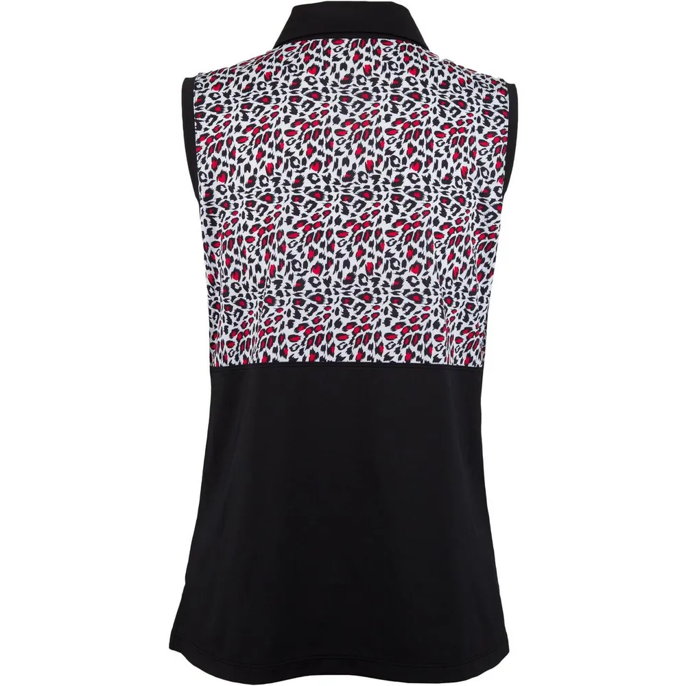 Womens Sleeveless Colour Block Animal Print Polo