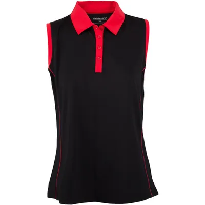 Womens Sleeveless Piped Mock Neck Polo