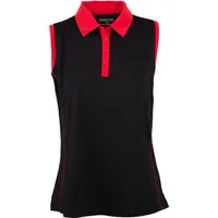 Womens Sleeveless Piped Mock Neck Polo