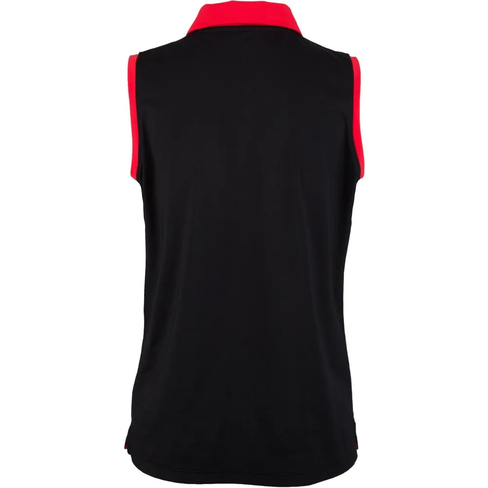 Womens Sleeveless Piped Mock Neck Polo