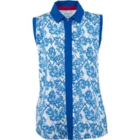 Womens Sleeveless Floral Print Centre Placket Polo