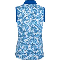 Womens Sleeveless Floral Print Centre Placket Polo