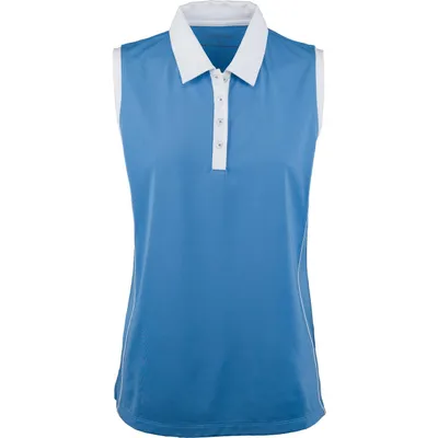 Women's Sleeveless Piped Mock Neck Polo