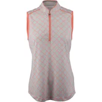 Women's Sleeveless Herringbone Check Print Mock Neck Top