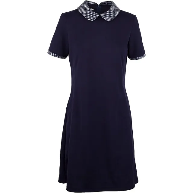 Short-Sleeve Shift Dress with Asymmetrical Neckline