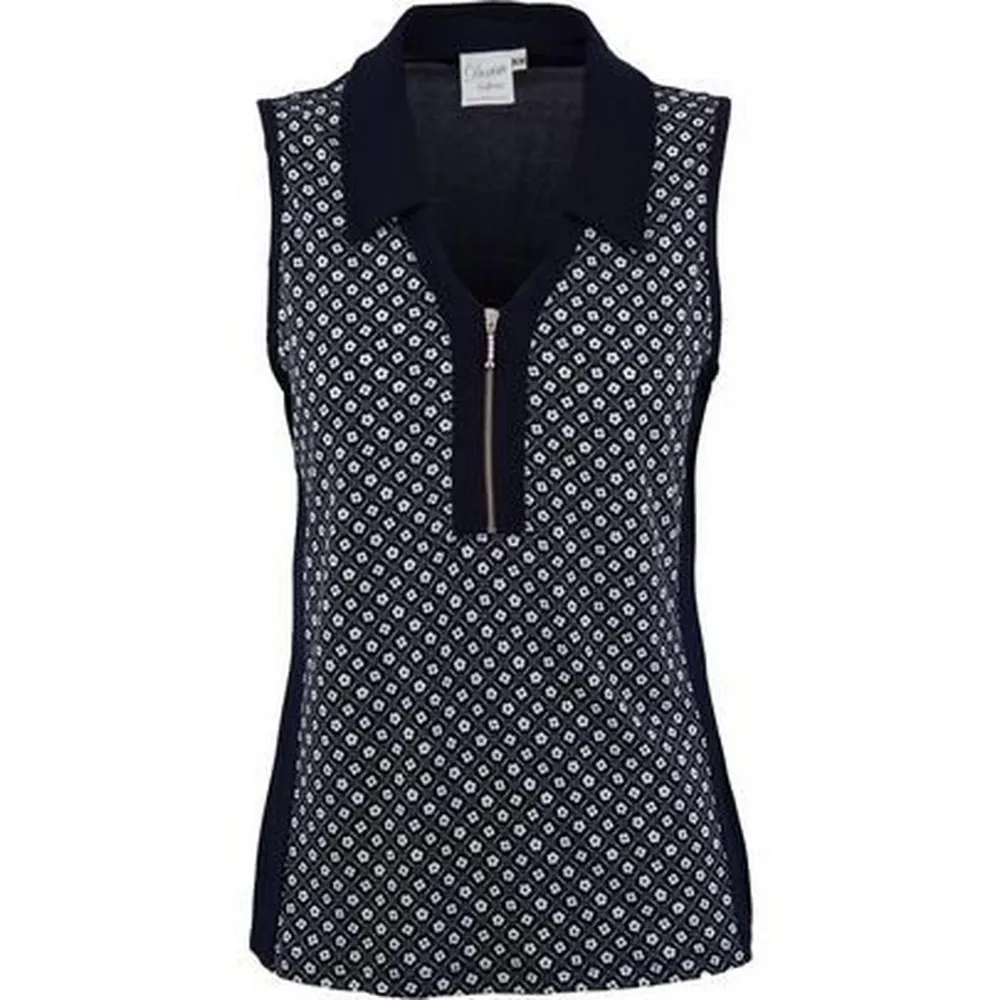 Women's Sleeveless Print Colour Block Polo