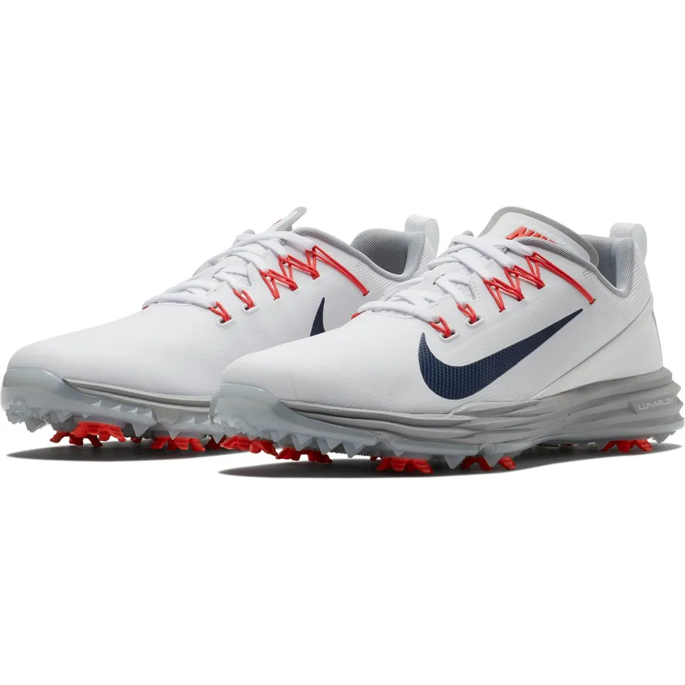 Men's Lunar Command 2 Spiked Golf Shoe - WHT/NVY/ORG