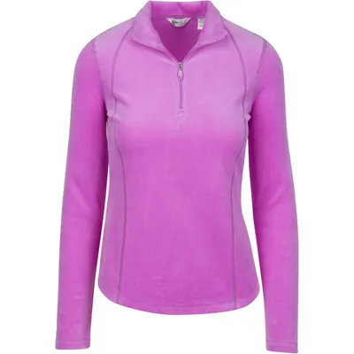 Women's Quarter Zip Plush Pique Velour Long Sleeve Pullover