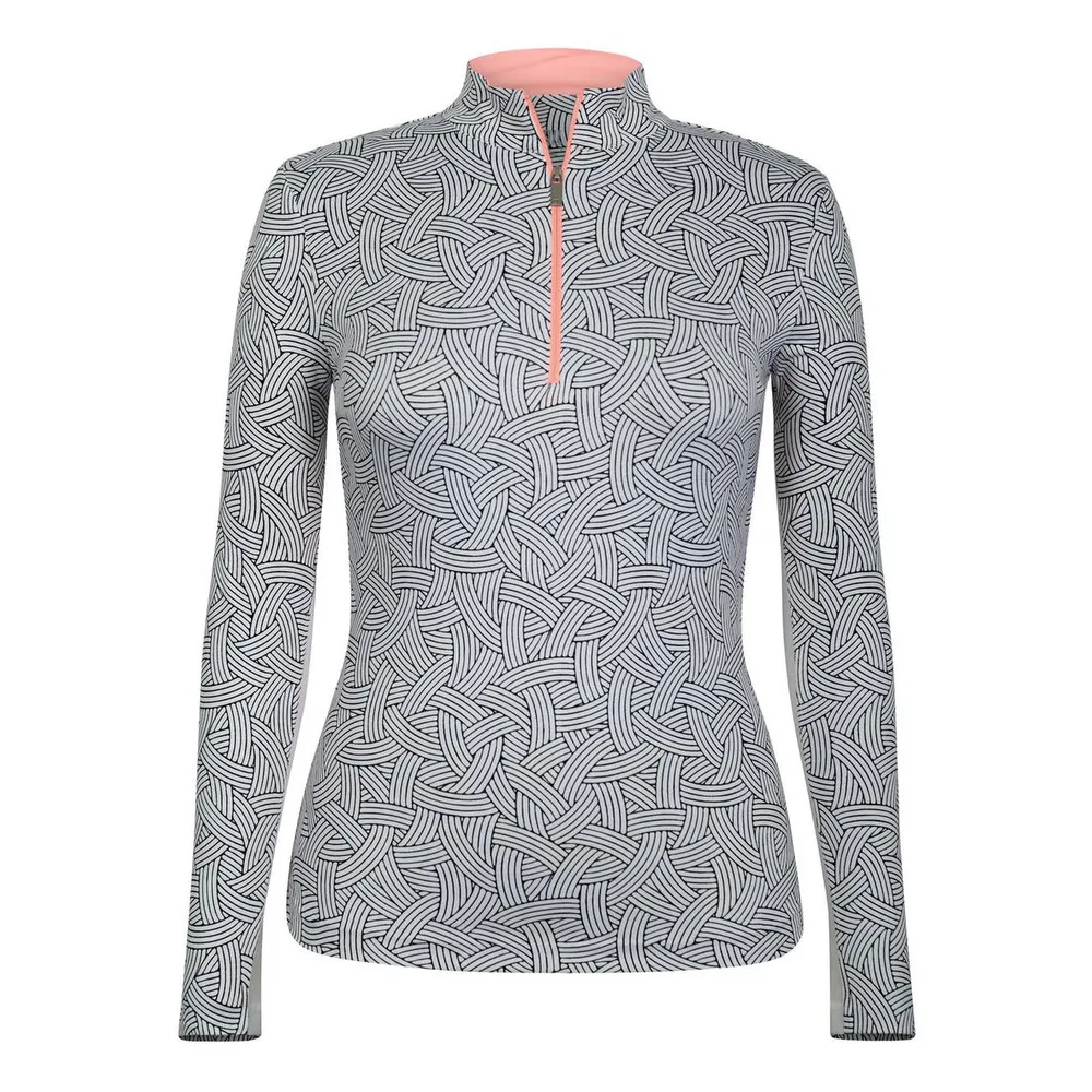 Women's Athens Printed UPF 50 Quarter Zip Long Sleeve Mock Top