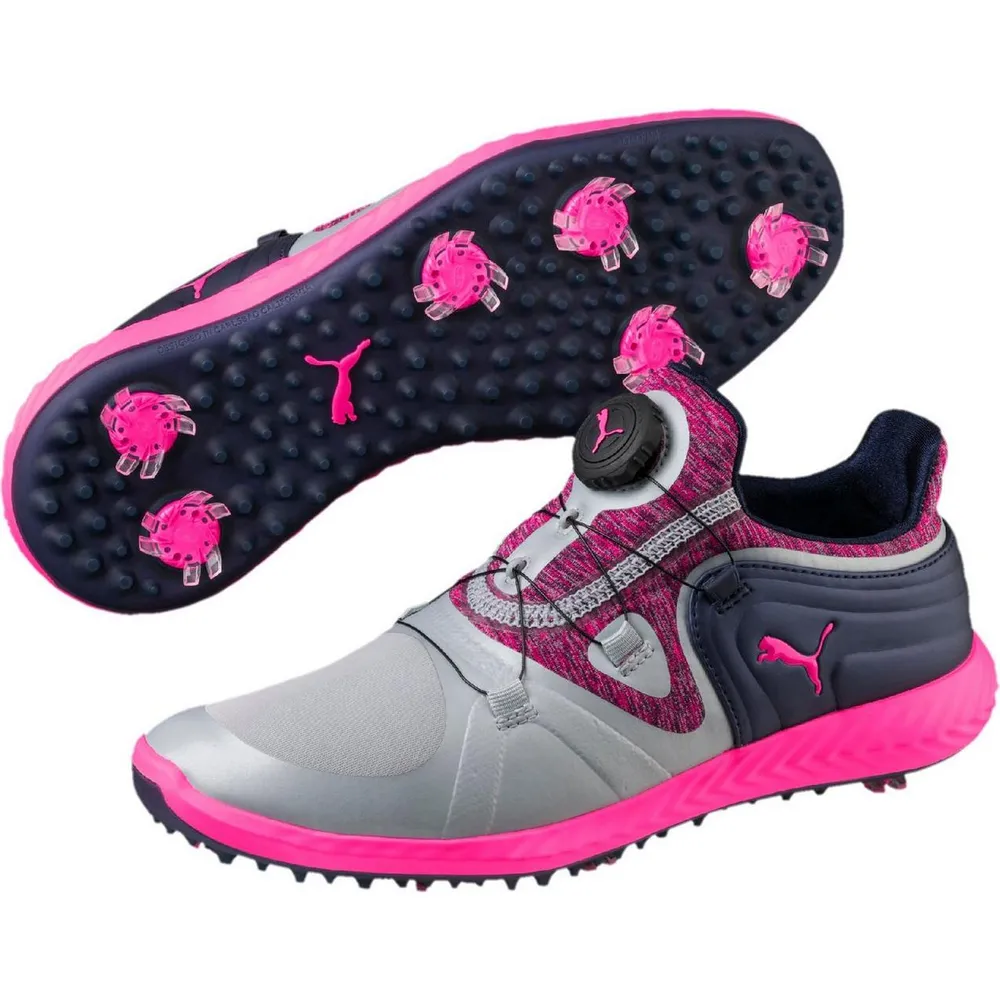 Women's Ignite Tour Disc Spiked Golf Shoe - Light Grey/Bright Pink/Navy/Silver