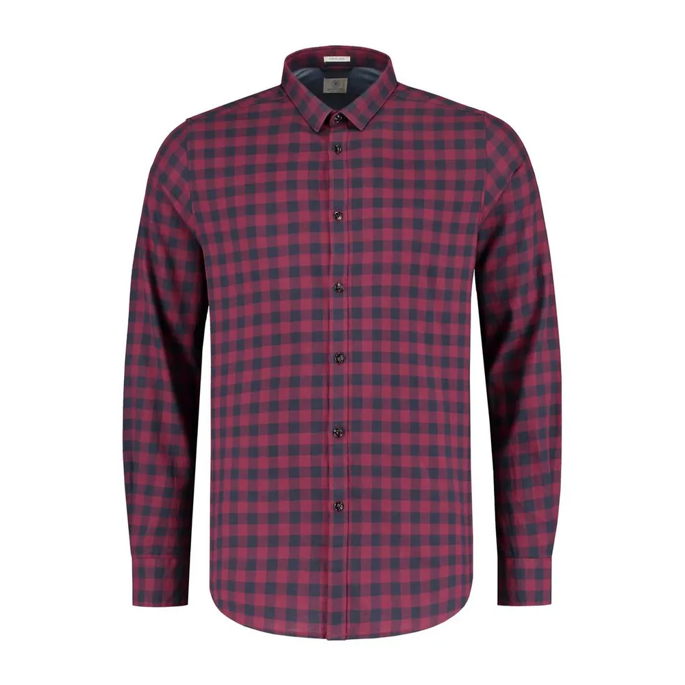 Men's Tonal Block Check Peach Twill Woven Long Sleeve Shirt