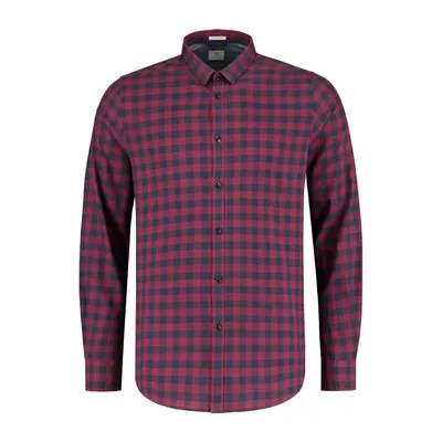 Men's Tonal Block Check Peach Twill Woven Long Sleeve Shirt