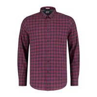 Men's Tonal Block Check Peach Twill Woven Long Sleeve Shirt