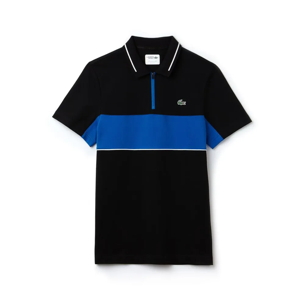 Men's Contrast Bands Technical Pique Short Sleeve Polo