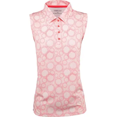 Women's Printed Circle Dot Curved Hem Sleeveless Polo