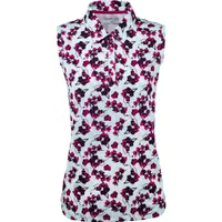 Women's Printed Blossom Curved Hem Sleeveless Polo