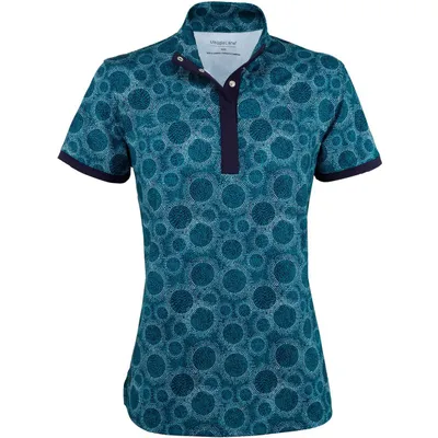 Women's Printed Circle Dot Snap Mock Neck Short Sleeve Polo