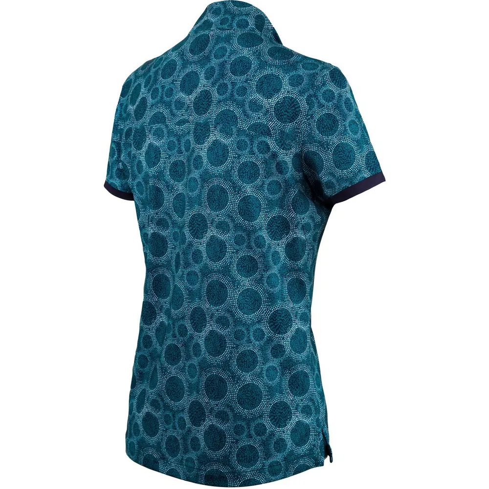 Women's Printed Circle Dot Snap Mock Neck Short Sleeve Polo