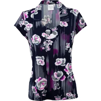 Women's Open Neck Floral Print Short Sleeve Polo