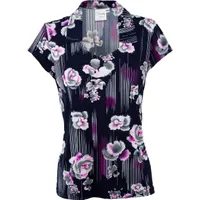 Women's Open Neck Floral Print Short Sleeve Polo