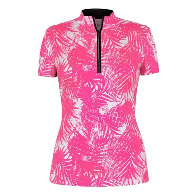 Women's Rory Printed Zip Up Mock Neck Short Sleeve Top