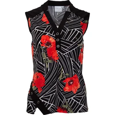 Women's All Over Floral Print Sleeveless Polo