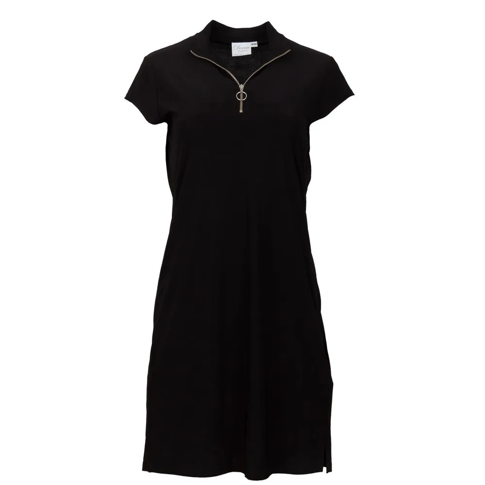 Women's Soild Zip Neck Short Sleeve Dress