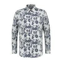 Men's Shadow Flower Fine Stretch Button Up Long Sleeve Shirt