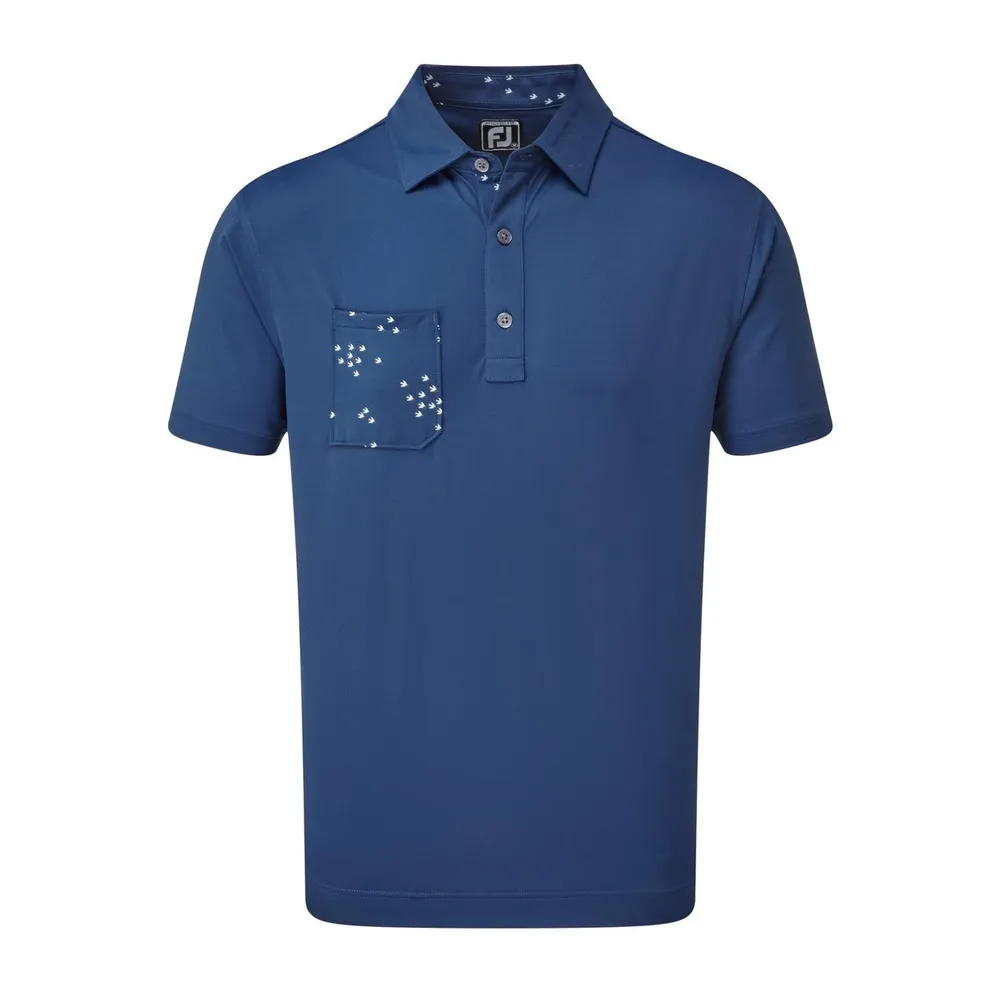 Men's Pique with Pocket Print Birds Short Sleeve Polo