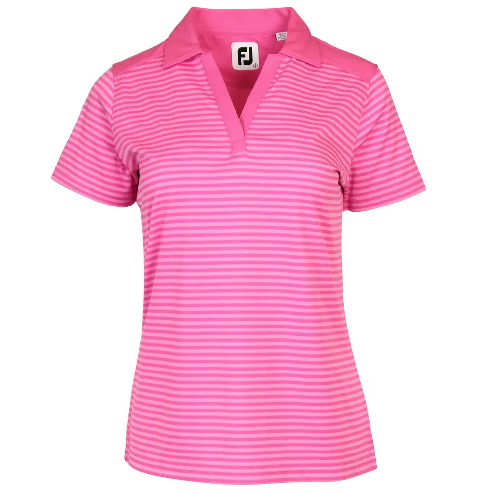 Women's Tonal Stripe Lisle V-Neck Short Sleeve Polo