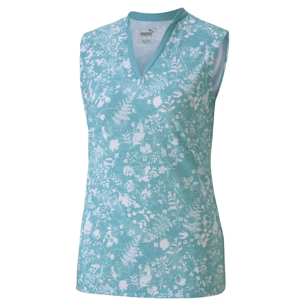 Women's Microfloral Printed Sleeveless Polo