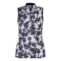 Women's Neve Floral Print Zip V-Mock Neck Short Sleeve Top