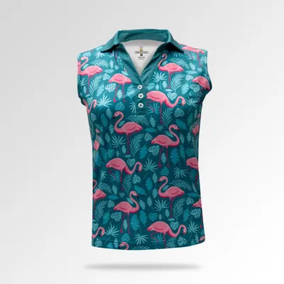 Women's Flamingos Printed Sleeveless Polo