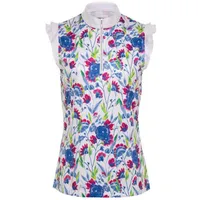 Women's Floral Printed Quarter Zip Sleeveless Top