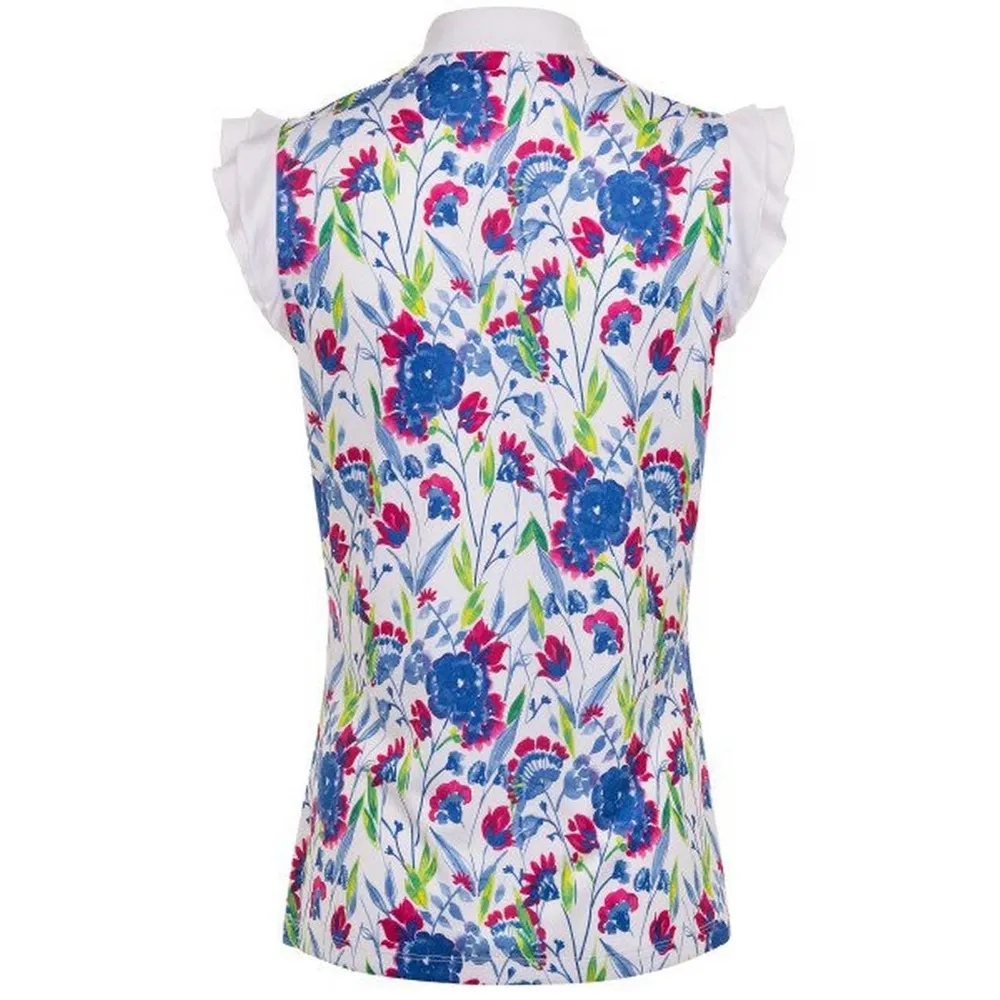 Women's Floral Printed Quarter Zip Sleeveless Top