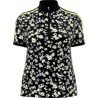 Women's Floral Zip Mock Neck Short Sleeve Top