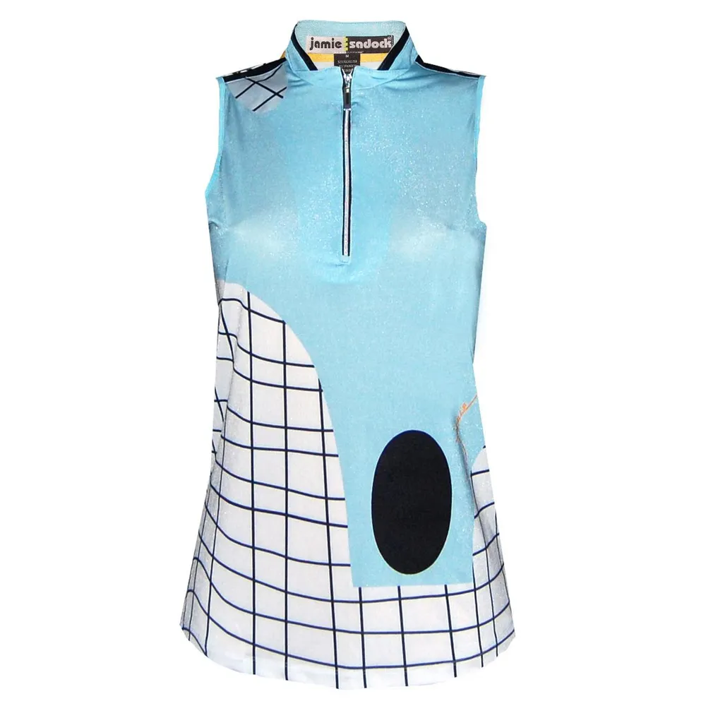 Women's Grid Printed Sleeveless Polo